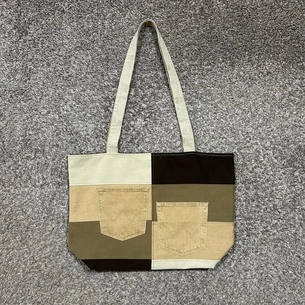 Handmade Bag Patchwork Denim Tote Bag Shoulder Bag Canvas Workwear 15.5x6x15